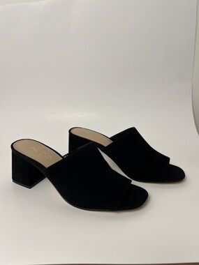 ALDO Black Suede Slip-On Sandals – Open Toe Block Heel Dress Shoes Size US 7